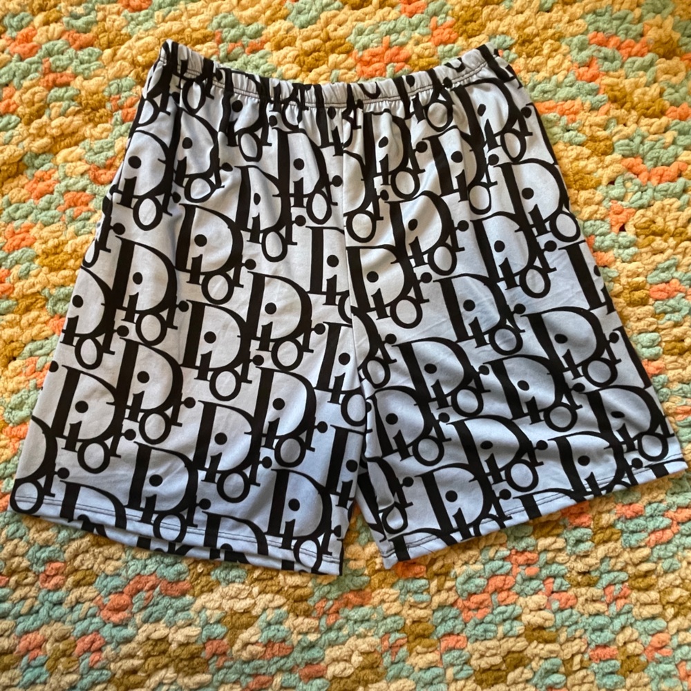 Dior Logo Mens Light Blue Lounge Shorts With Pockets Size Small
